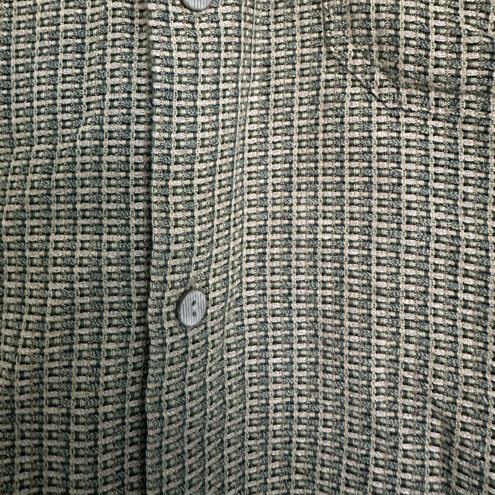 VINTAGE Jhane Barnes Shirt Mens XL Beige/Green Fabric Woven Japan - Picture 2 of 4